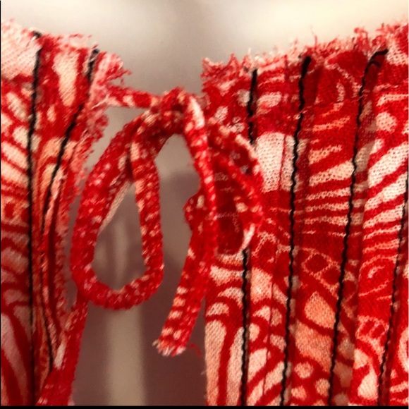 Free People Red White Myna Split  V-Neck Open Tie Back Tank Top - Picture 7 of 11